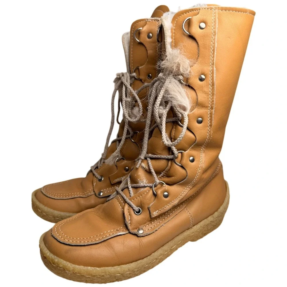 Vintage Cabela’s Shearling Lined Leather Snow Boots Made in Canada Size 7